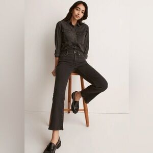 Madewell Mid-Rise Kick Out Crop Jeans | Faded black denim | 25P 0 Short Petite